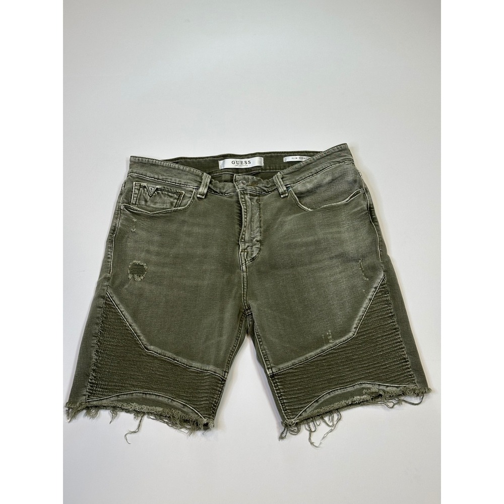 Guess Mens Slim Moto Shorts | Warm Olive | 34